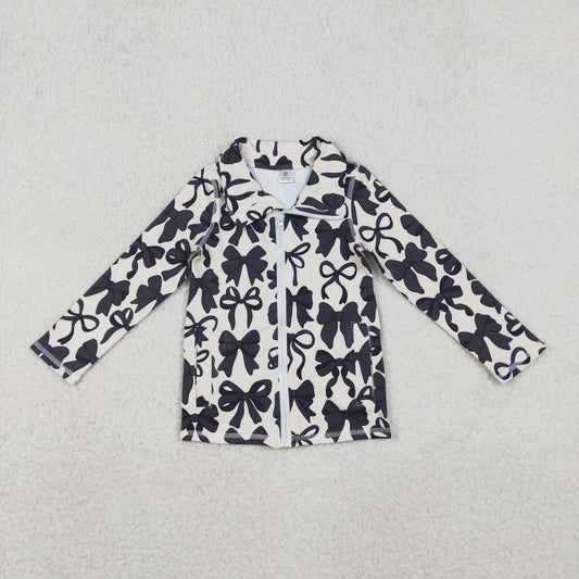 Baby Girls Long Sleeves Black Bows Zipper Pockets Yoga Jacket Tops