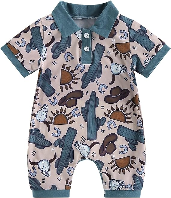 Baby Infant Boys Short Sleeve Cactus Western Rompers preorder(moq 5)