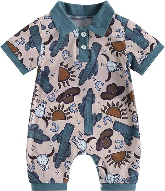 Baby Infant Boys Short Sleeve Cactus Western Rompers preorder(moq 5)