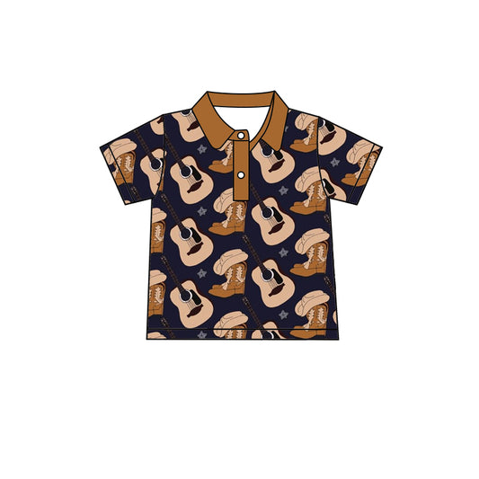 Baby Boys Guitar Brown Short Sleeve Top Buttons Shirts preorder(moq 5)