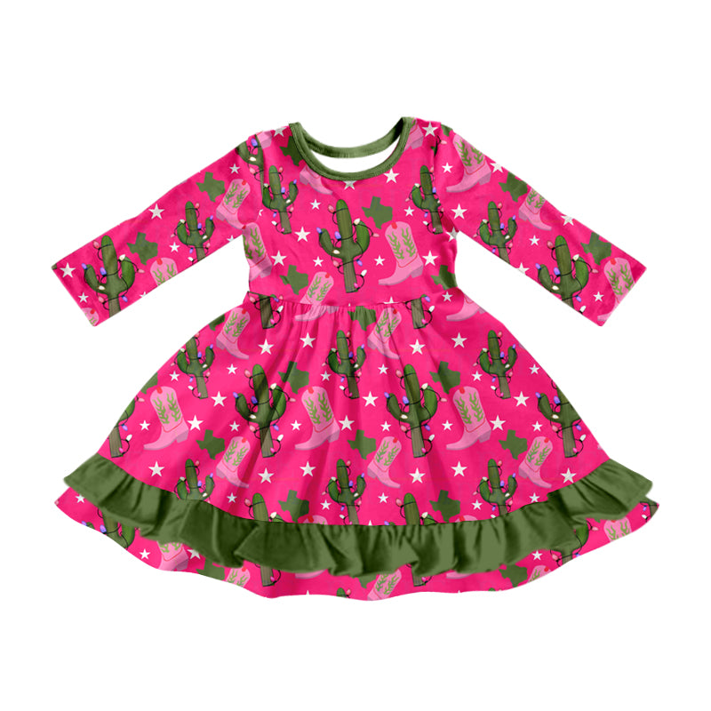 Baby Girls Western Cow Christmas Knee Length Dresses preorder(MOQ 5)