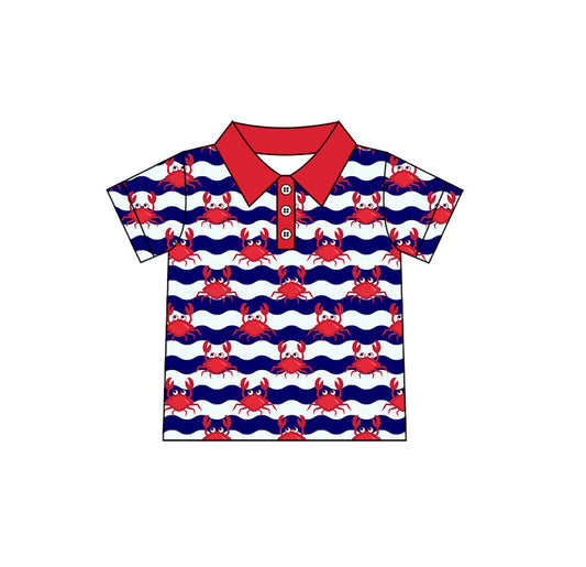 Preorder(moq 5)Boys Summer Stripes Crabs Short Sleeve Tee Shirts Tops