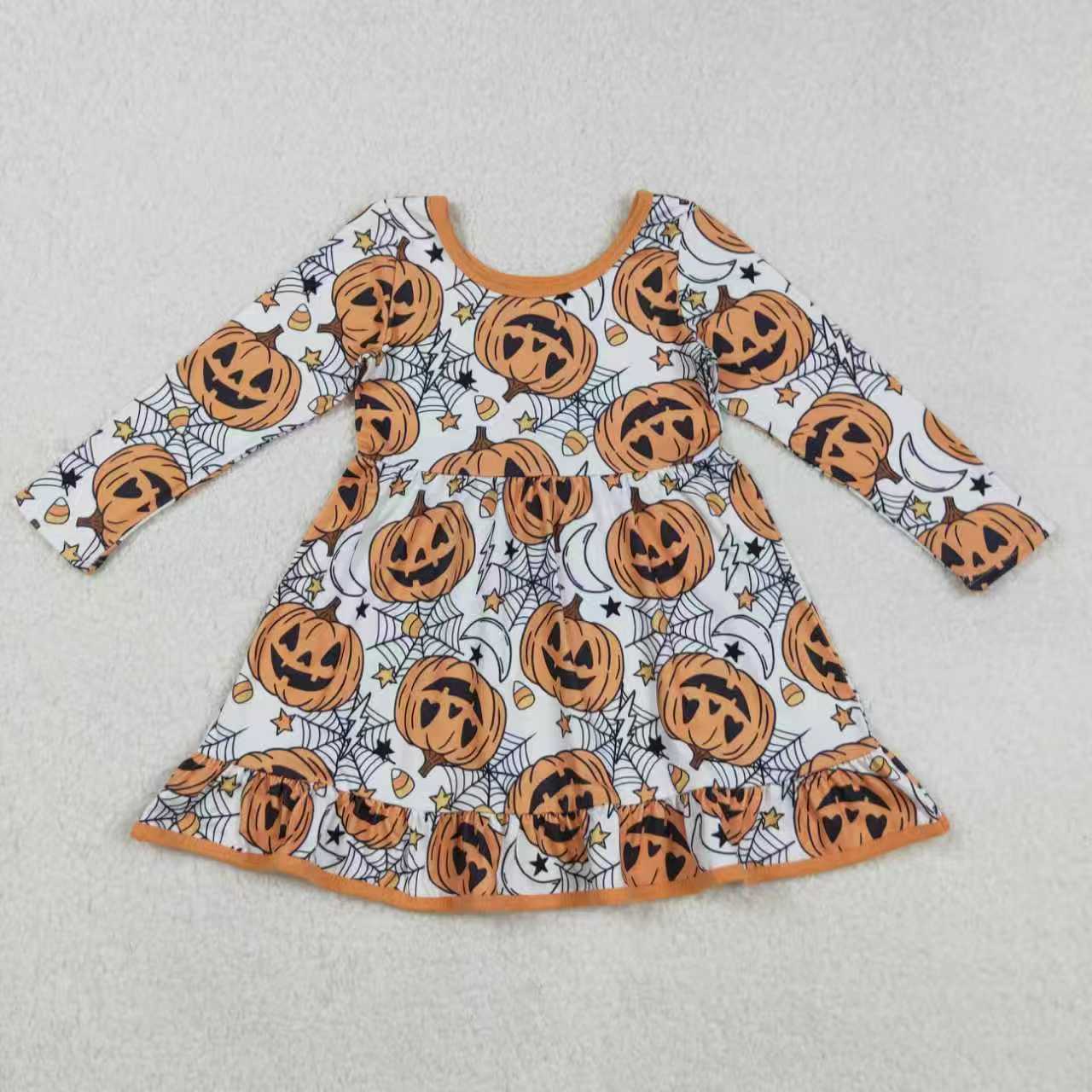 Sibling Baby Boys Girls Ghost Pumpkins Halloween Pajamas Sets Rompers Knee Length Dresses