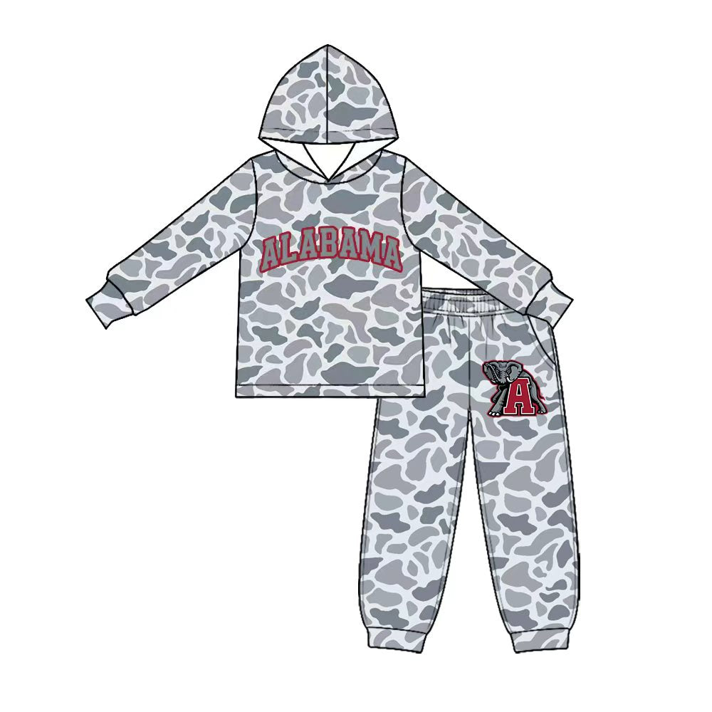 Preorder (moq 5) Baby Boy Clothes Alabama Grey Camo Print Long Sleeve Hoodie Jogger Pant Set