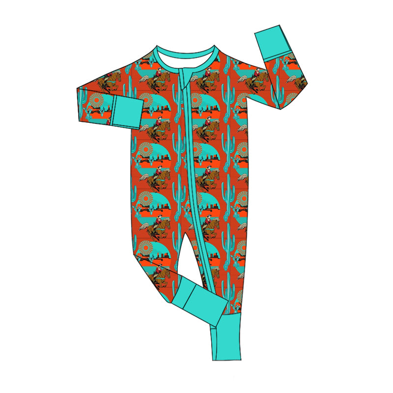 Baby Infant Boys Western Cactus Rodeo Zip Rompers preorder(moq 5)