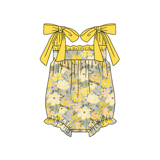 Baby Girls Yellow Flowers Straps Rompers preorder(moq 5)