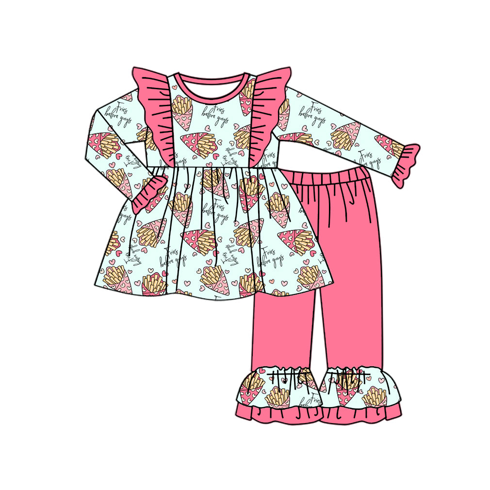 Baby Girls Valentines Chips Tunic Ruffle Pants Clothes Sets preorder(MOQ 5)