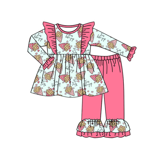 Baby Girls Valentines Chips Tunic Ruffle Pants Clothes Sets preorder(MOQ 5)