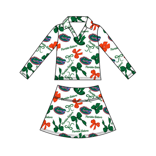 Preorder (moq 5)Baby Girls Bows Gators Top Skirt Short Team Clothes Set