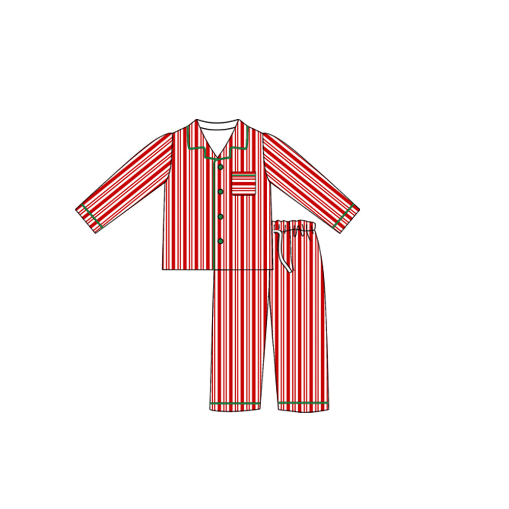 preorder(moq 5) Baby Boys Long Sleeves Red Stripes Pocket Button Top Pants Pajamas Set