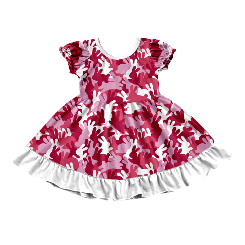 Preorder (moq 5) Baby Girls Easter Bunny Bow Ruffle Dress, Festive Holiday Outfit