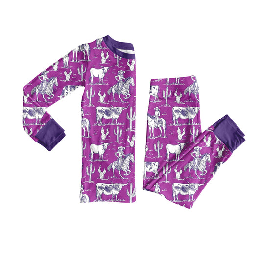Preorder (moq 5)Baby Boys Cactus Horse Rodeos Cows Top Pants Western Pajamas Sets