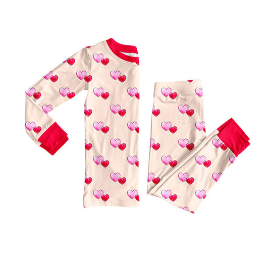 Preorder (moq 5)Baby Girls Hearts Checked Top Pants Valentine Pajamas Sets