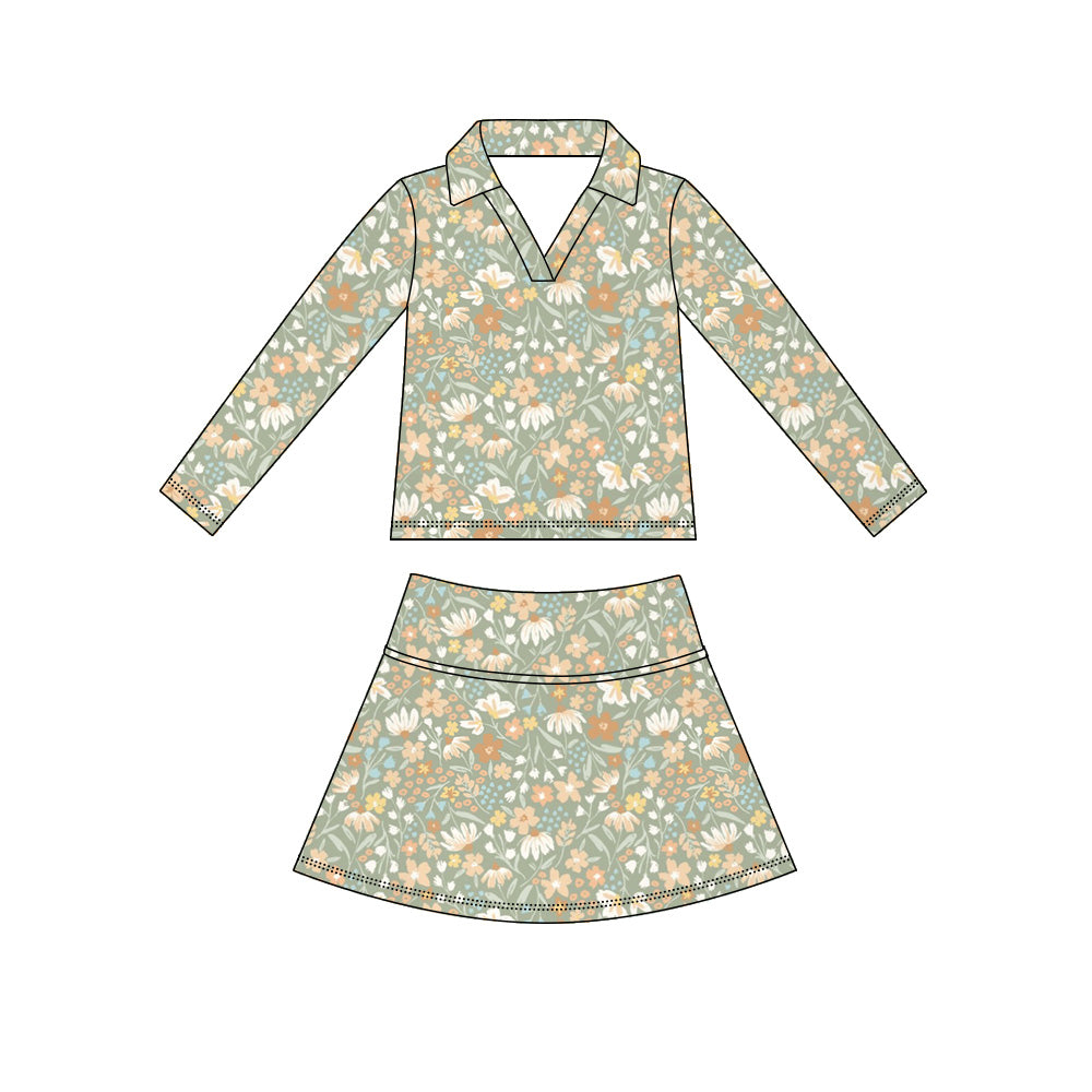 Preorder (moq 5)Baby Girls Long Sleeve Colorful Flowers Top Skirt Short Clothes Sets