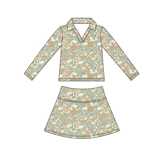 Preorder (moq 5)Baby Girls Long Sleeve Colorful Flowers Top Skirt Short Clothes Sets