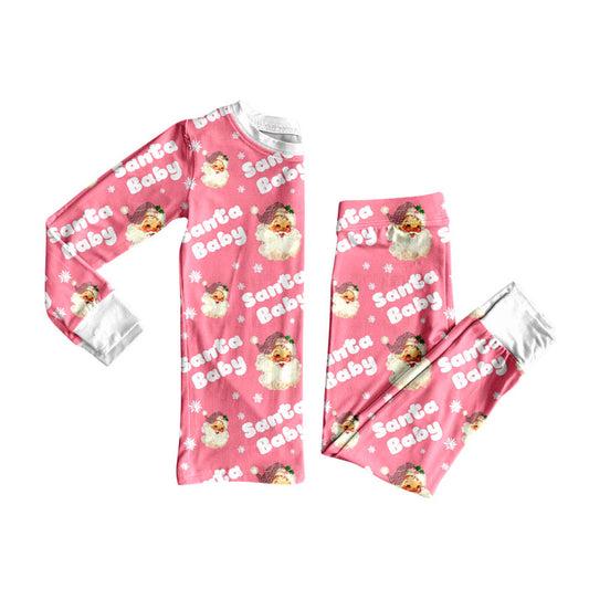 Preorder (moq 20)Baby Girls Bamboo Pink Santa Babe Snowflakes Christmas Pajamas Sets