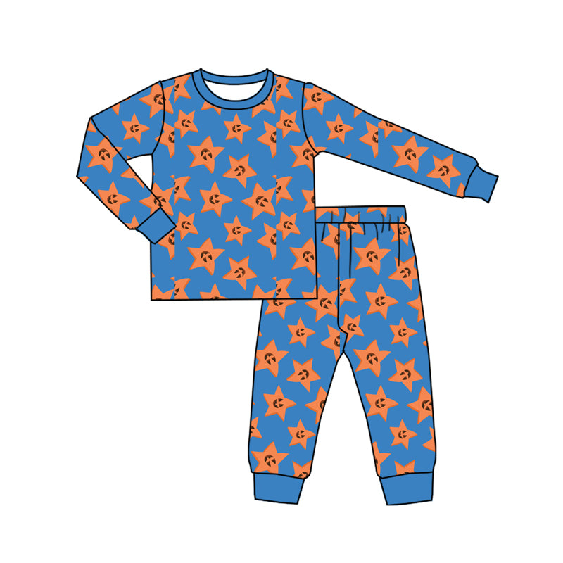 Preorder (moq 5)Baby Boys Blue Long Sleeves Smile Stars Plaid Top Pant Pajamas Set