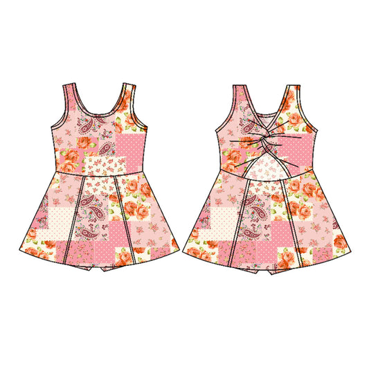 Preorder (moq 5)Baby Girls Pink Polka Dots Floral Yoga Active Wear Skort Knee Length Dresses