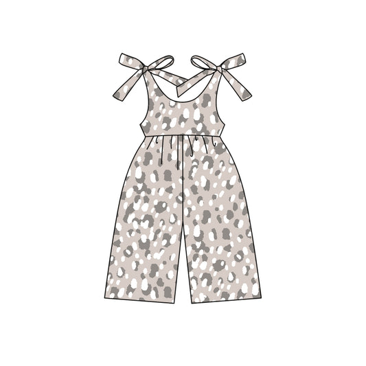 Preorder moq 5 Baby Girls Sleeveless Gray Leopard Jumpsuits