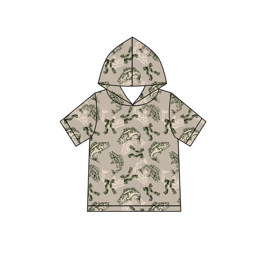 Preorder (moq 5) Baby Boy Clothes Skeleton Fish Camo Bow Print Short Sleeve Hooded Tee