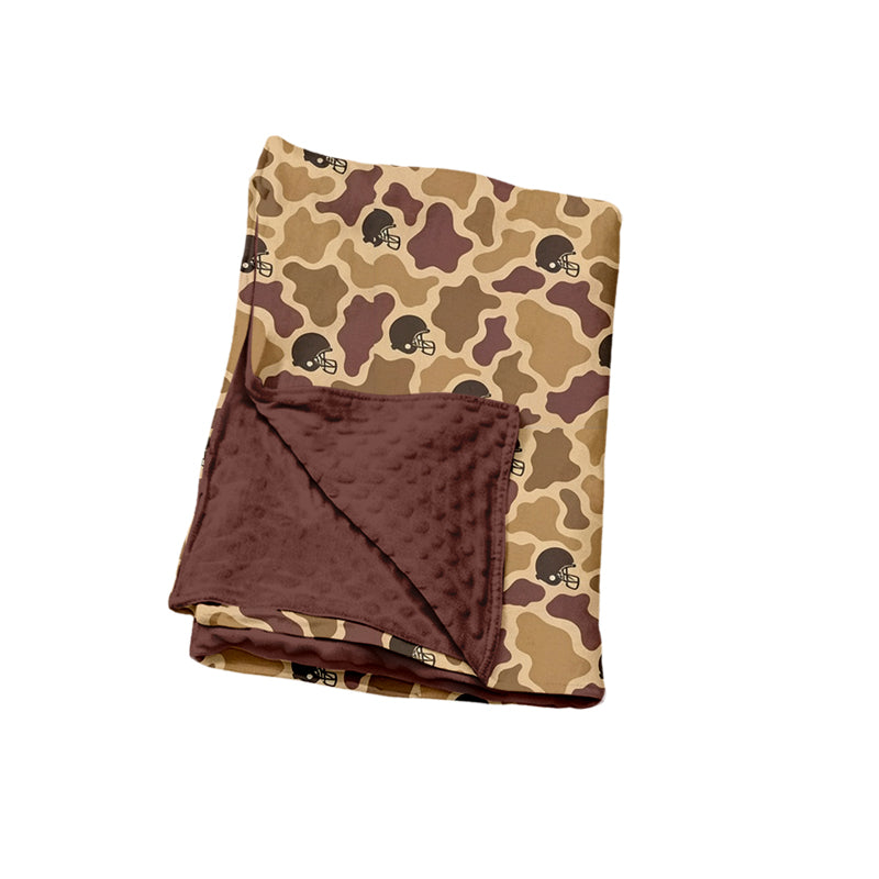 Preorder (moq 5) Baby Blanket Brown Camo Football Helmet Print Minky Dot Backing Baby Swaddle Blanket