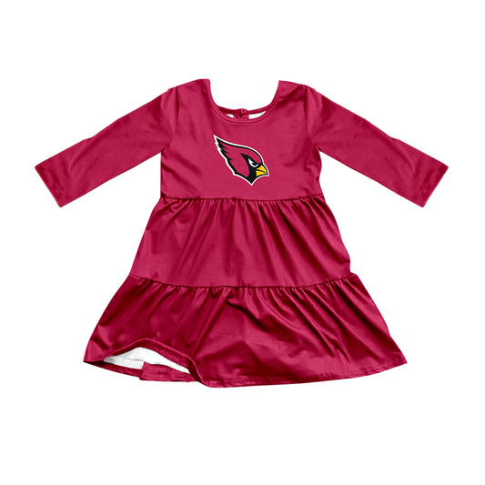 Preorder (moq 5)Baby Girls Red Long Sleeves Eagles Shorts Team Knee Length Dresses