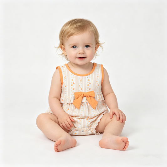 Baby Girls Sleeveless Colorful Flowers Stripe Ruffle Rompers
