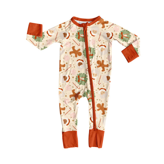 Preorder(moq 5)Baby Kids Santa Gingerbread Holly Zipper Pant Rompers