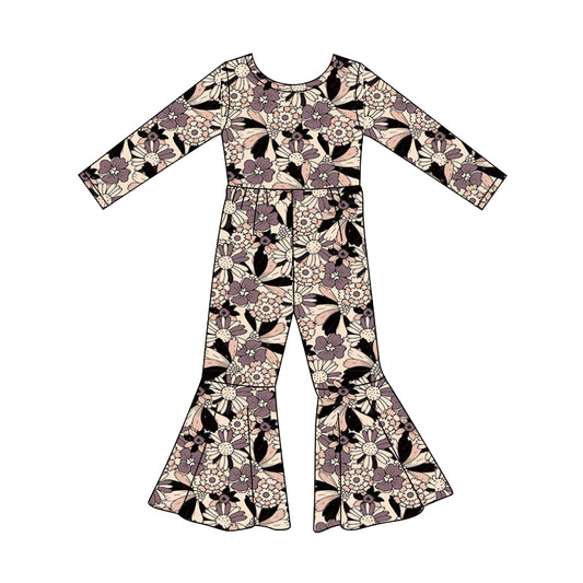 Preorder (moq 5)Baby Girls Long Sleeve Colorful Flowers Bell Bottom Jumpsuits