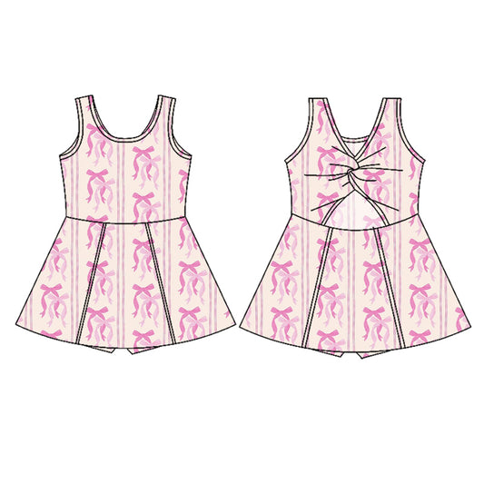 Preorder (moq 5)Baby Girls Pink Sleeveless Bows Stripe Yoga Active Skort Dress