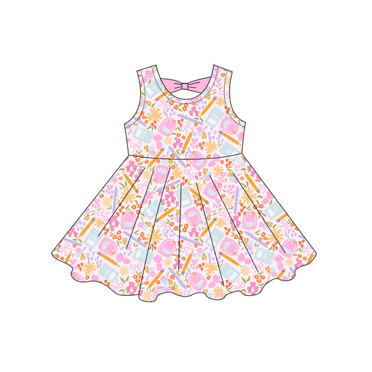 Preorder moq 5 Baby Girls Sleeveless Flowers Pencils Back to School Knee Length Dresses