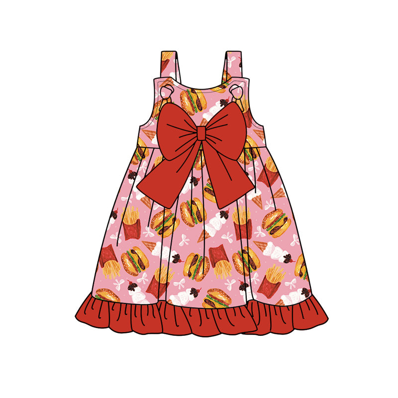 Preorder (moq 5)Baby Girls Hamburgur Bows Knee Length Dresses