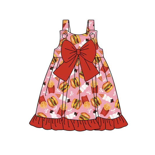 Preorder (moq 5)Baby Girls Hamburgur Bows Knee Length Dresses