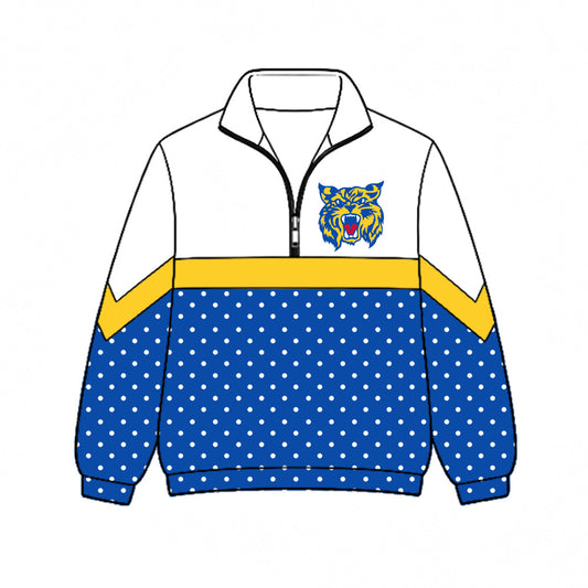 Preorder (moq 5)Baby Boys Blue Polka Dots Raymondville Team Zip Pullovers Top