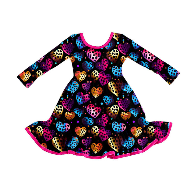 Preorder (moq 5)Baby Girls Polka Dots Hearts Valentine Ruffle Knee Length Dresses
