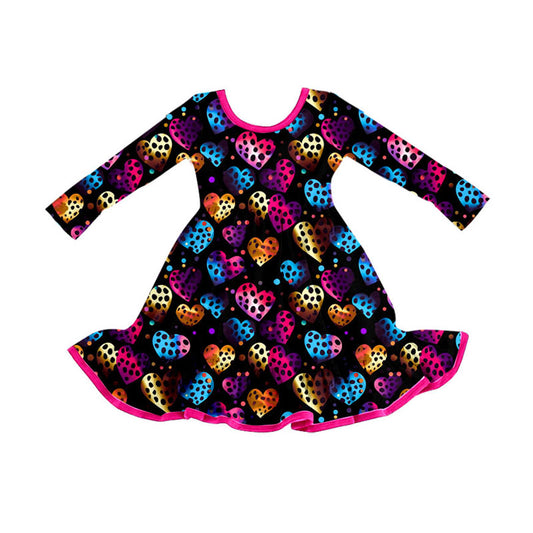 Preorder (moq 5)Baby Girls Polka Dots Hearts Valentine Ruffle Knee Length Dresses