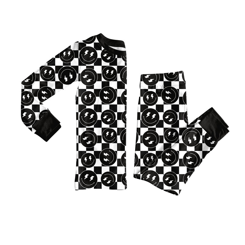 Preorder(moq 5) Baby Boys Western Black Checkered Smiles Top Pants Lounge Wear Pajamas Sets