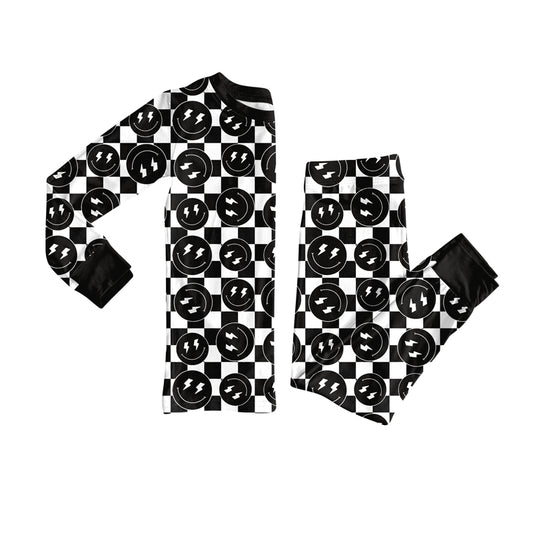 Preorder(moq 5) Baby Boys Western Black Checkered Smiles Top Pants Lounge Wear Pajamas Sets