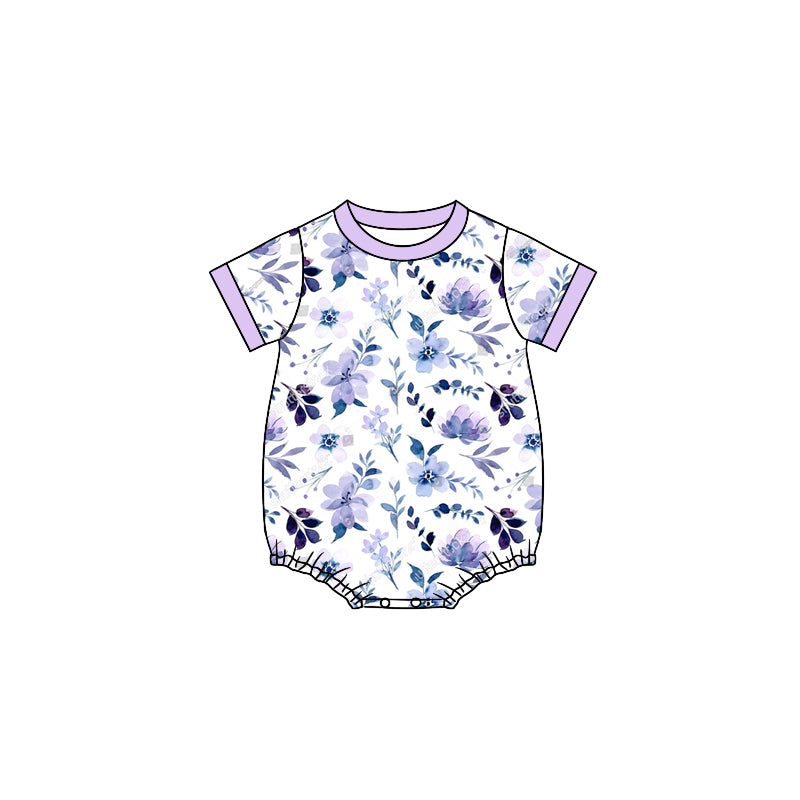 Preorder (moq 5)Baby Girls Lavender Flowers Short Sleeve Rompers