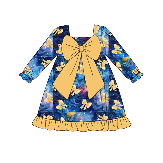 Preorder(moq 8)Baby Girls Yellow Bows Ruffle Knee Length Dresses