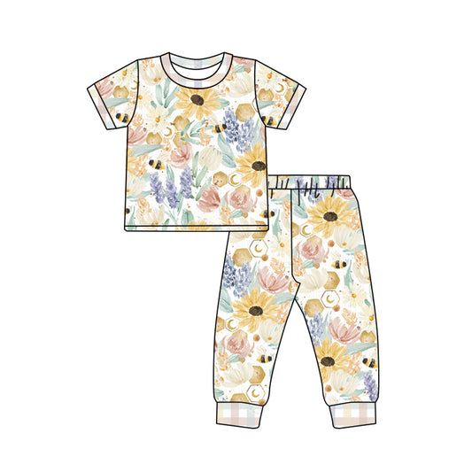 Baby Girls Spring Bee Kind Flowers Shirt Pants Pajamas Clothes Sets preorder(moq 5)