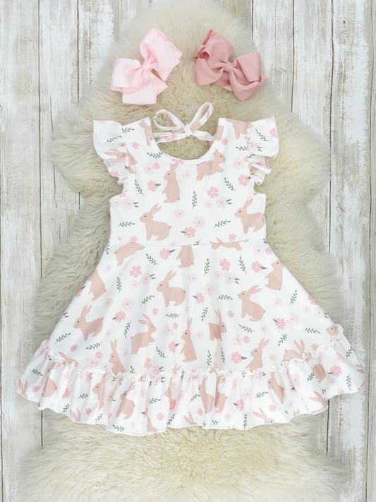 Baby Girls Easter Rabbits Ruffle Knee Length Dresses preorder(moq 5)