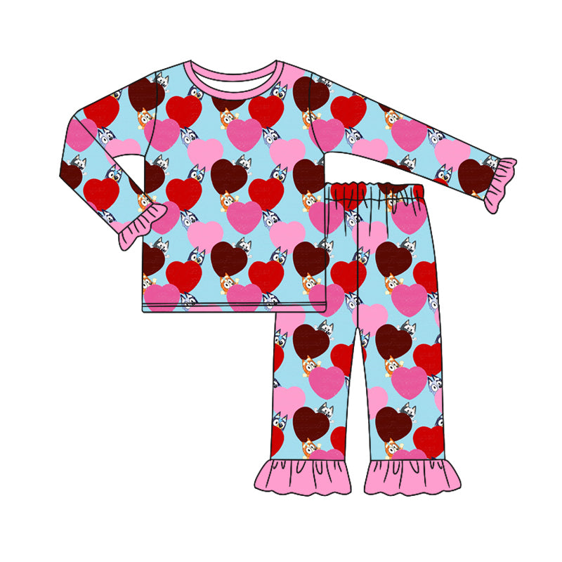 Baby Girls Valentines Hearts Dogs Top Pants Pajamas Clothes Sets preorder(MOQ 5)