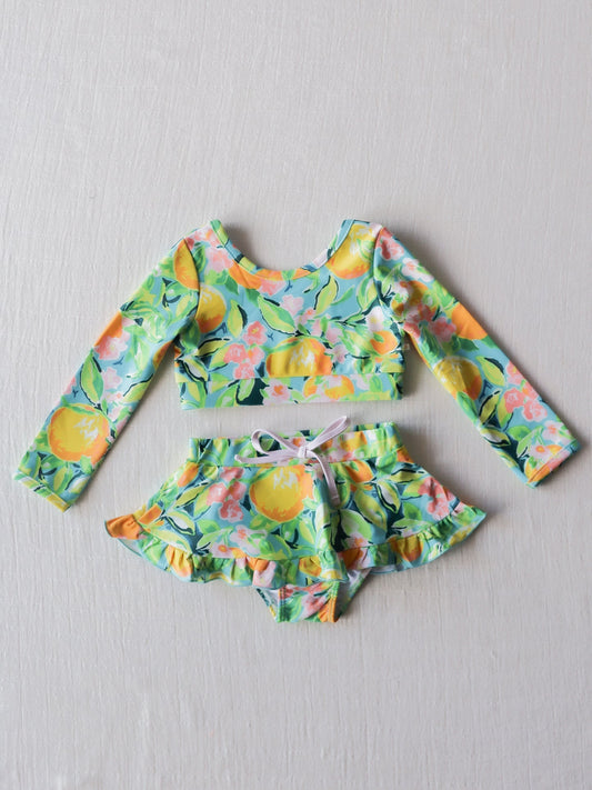 Baby Girls Fruit Long Sleeve Bummies 2pcs Swimsuits Preorder (moq 5)