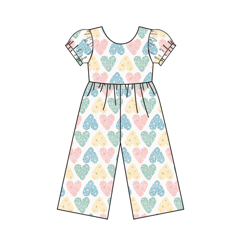 Baby Girls Colorful Hearts Short Sleeve Top Pants Jumpsuits Preorder(moq 5)