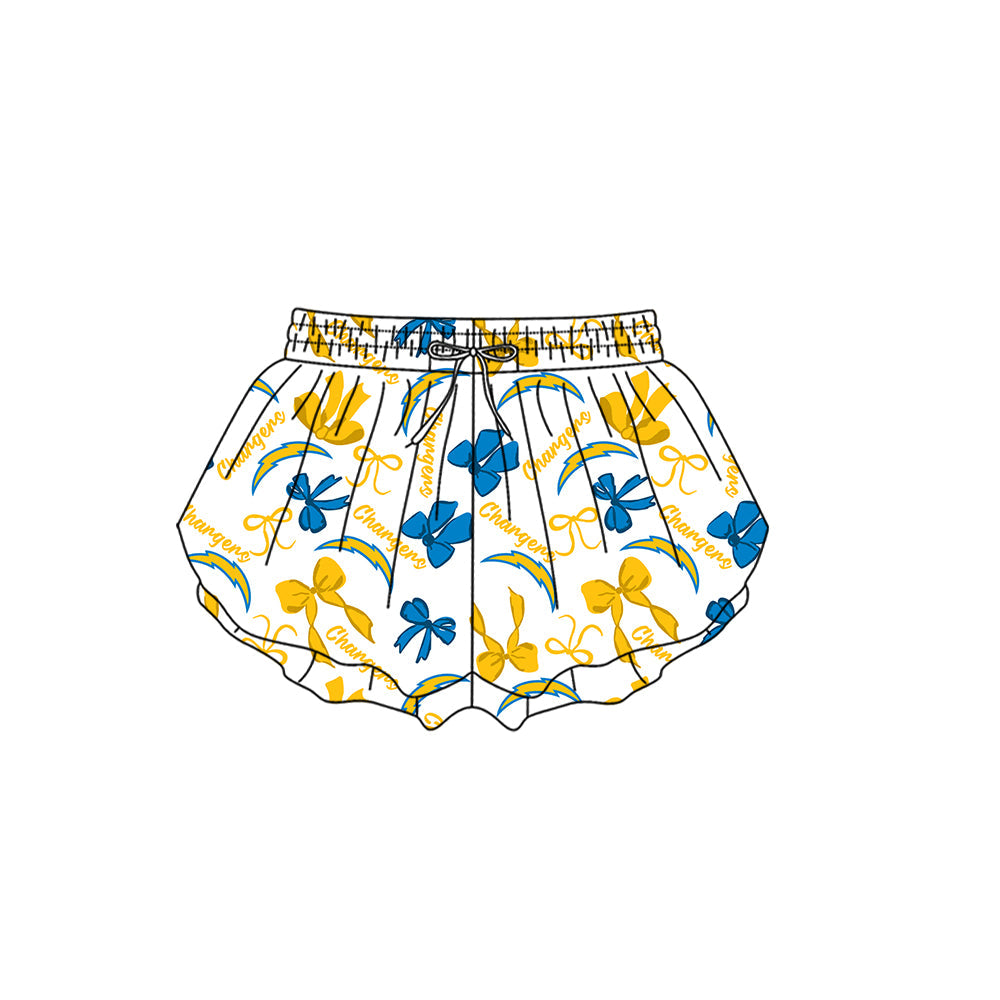 Preorder (moq 5)Baby Girls Los Angeles Chargers Bows Team Ruffle Shorts Bottom