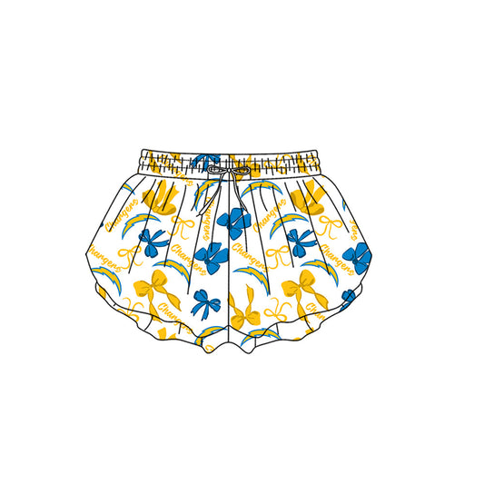 Preorder (moq 5)Baby Girls Los Angeles Chargers Bows Team Ruffle Shorts Bottom