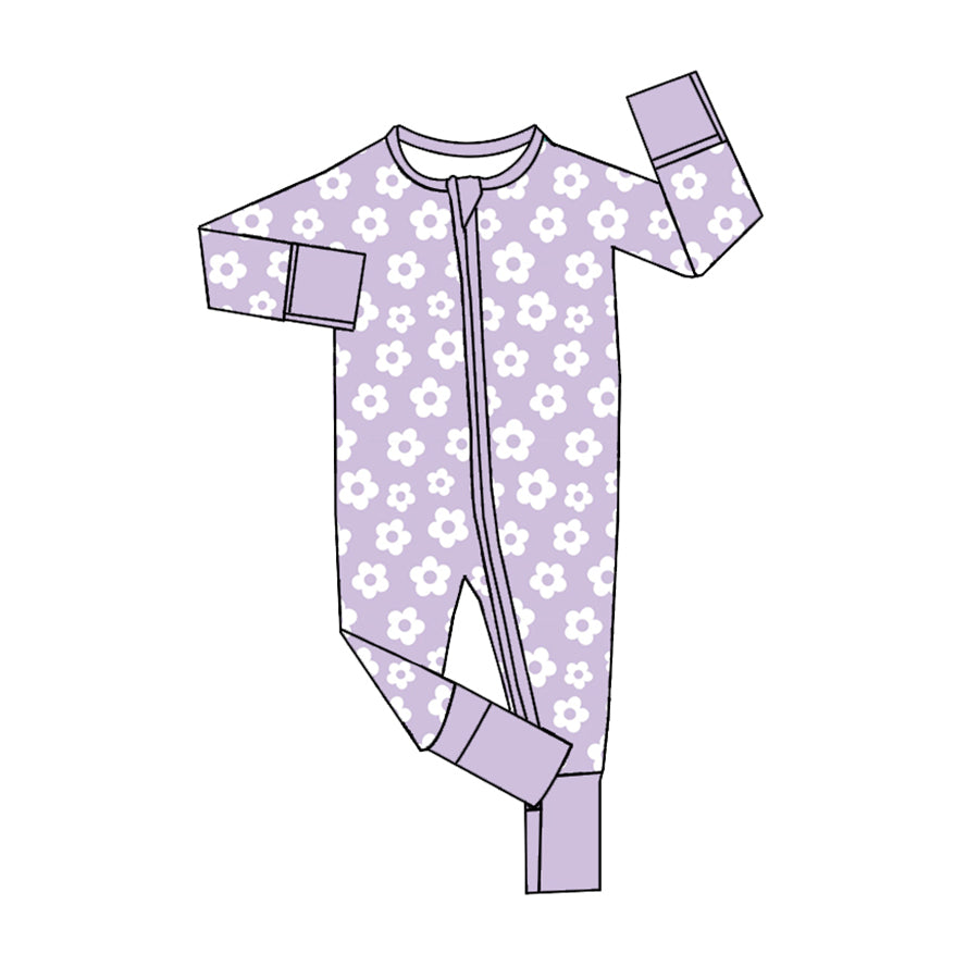 Baby Girls Lavender Flowers Bamboo Long Sleeve Zip Rompers preorder(moq 5)