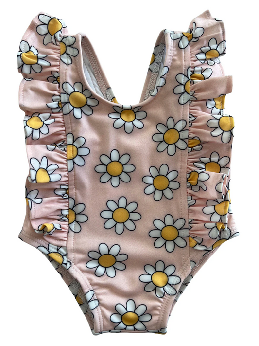 Preorder (moq 5)Baby Girls Pink Flowers Ruffles One Piece Swimsuits