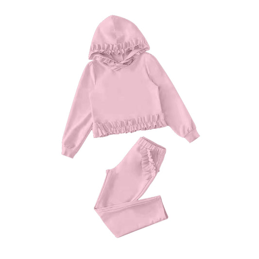 Baby Girls Pink Hooded Top Ruffle Legging Pants Clothes Sets Preorder(moq 5)